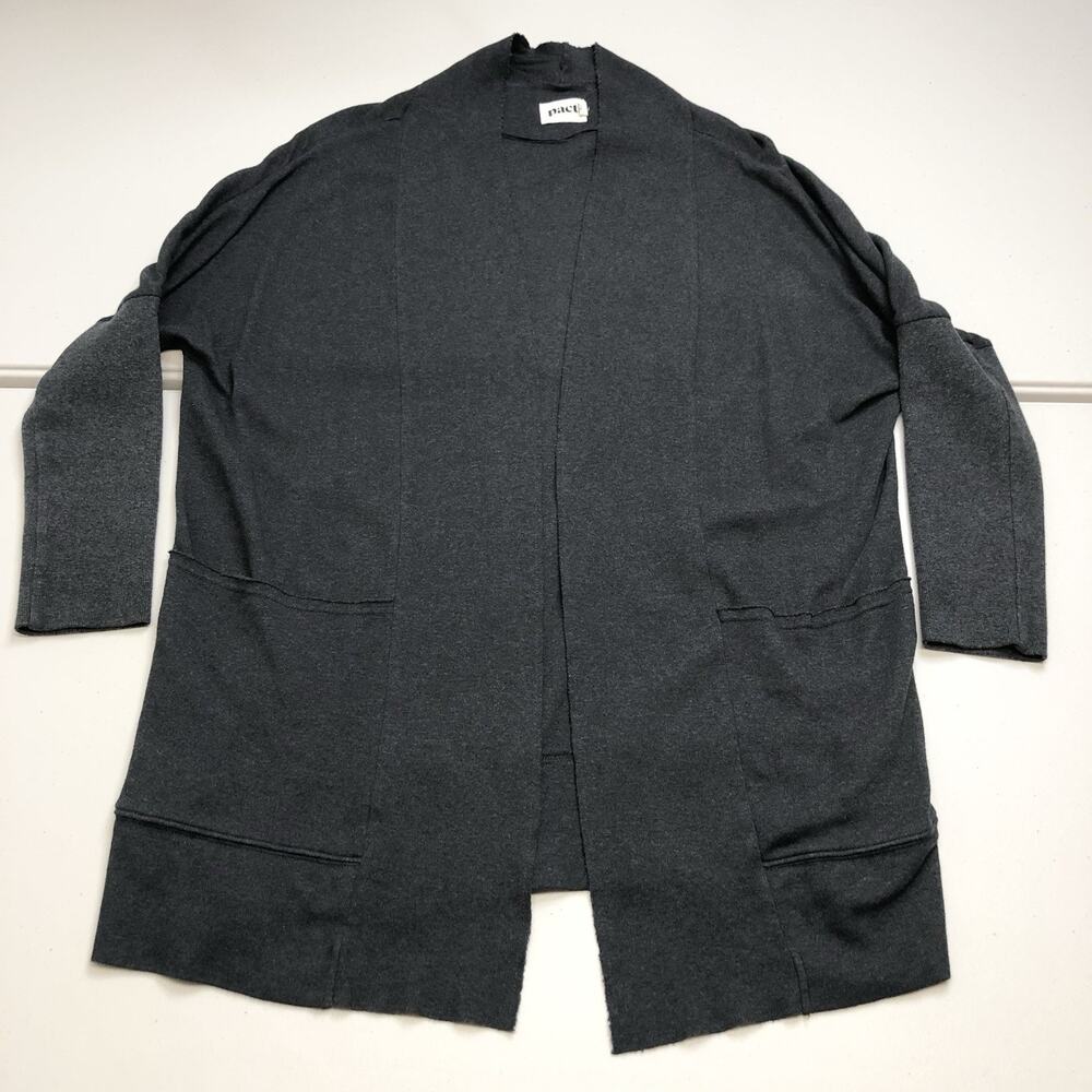 Pact Women's Charcoal Heather Airplane Wrap Cardigan L / XL Top Organic Cotton